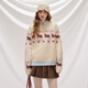 UNIFREE Fair Isle crew neck sweater classic retro jacquard loose lazy style soft waxy knitted top beige S