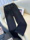 GOCHIEI elastic waist jeans for women in spring and autumn 2025 new high-waist loose straight pants casual large size narrow wide-leg pants 1105 light blue S 80-95
