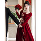 Paviso Toast Wear Bridal Autumn and Winter Red Wedding Casual Return Engagement Dress New Chinese Style Long Sleeve Temperament TX2442 Burgundy Velvet Style Pierre Cardin L (170)