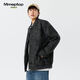 MMOPTOP American PU leather baseball jacket men's spring and autumn trendy handsome work jacket top 6211 black M