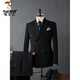 Woodpecker (TUCANO) Men's Suit Casual Business Formal Wear Groomsmen's Wear Groom's Wedding Double-breasted Striped Suit Jacket Men's Black (suit + trousers) 52/XL (125-135Jin Jin equals 0.5kg)