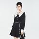 Fantu College Style Suit Lace Collar Dress 2024 Autumn New Slim Design Black Pleated Skirt Women Black S