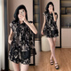 Yashati 2024 Summer de grande taille sans manche décontracté Suit de la chemise sans manches imprimée en style chinois Set en deux pièces 200 Jin [Jin est égal à 0,5 kg] 9922 noir 3xl (poids recommandé 145-165 Jin [Jin est égal à 0,5 kg]))
