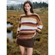 ELLE Retro Sheep Wool Alpaca Striped Sweater Women's 2025 Winter New Lazy Loose Knit Sweater Striped S