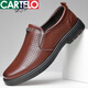 卡帝乐鳄鱼（CARTELO）皮鞋男2025春秋季新品真皮透气商务休闲鞋一脚蹬防滑中老年爸爸鞋 6626黑色单鞋 39
