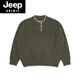 JEEP SPIRIT American retro design casual Henry collar sweater sweater for men and women loose autumn couple lazy pullover top green high quality M