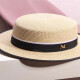 Korean flat top small brim straw hat for women summer sun protection straw hat Internet celebrity summer fashion British hat with white brim about 5.5cm56-58cm