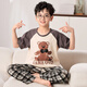 Mannido pajamas boys summer new short-sleeved trousers boys big children spring and autumn teenagers pure cotton children air-conditioned home clothing N9901 [short length] 165 L size recommended 160-165cm