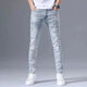 Playboy Jeans Estación europea para hombres europeos de alta gama e invierno Torn torn Fit pequeños pies de moda versión coreana de los pantalones delgados de color claro de diamante caliente 3890 modelos 30