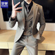 ROMON's new autumn and winter thickened warm woolen suit suit for men, Korean style slim fit groom and best man wedding suit, gray suit + vest + trousers, free tie 3XL