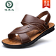 Zapatillas de pájaros carpinteros de pájaros carpinteros 2025 nuevas chanclas de verano zapatillas de playa SOLO SOLO SOBRE CASA AUTERNA AUTERNA DE Sandalias de cuero genuinas zapatos para hombres Chengfa 12129-marrón 38