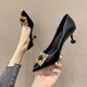 
Belle-Tao series brand broken-size high heel shoes for women new soft leather without grinding thin heel buckle pointed cat heel shoes working apricot color 4.5cm 38