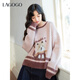LAGOGO Cute Dog Yuexin Contrast Color Collar Mixed Pollen Sweater Women Lagogu 2025 Winter Imitation Mink Velvet Sweater Mixed Color L