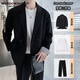 Vuitton sheep's spring new men's casual and versatile suit suit, fashionable top, loose suit jacket for men, black jacket + white long T + trousers, three pieces XL