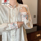 Pierre Cardin New Chinese Style White Embroidered Retro Shirt Women Spring New Zen Button Tang Suit Hanfu Top White L