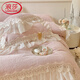 Langsha 2025 autumn and winter new thickened carved velvet baby velvet Annabell series French double-layer lace four-piece set Annabell pink bed sheet style 1.5m four-piece set
