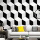 Qianhuinong 3 Fondo tridimensional Papel de pantalla de pared de la pared en blanco y negro Estilo industrial Nórdico Líneas geométricas Patrón de ropa Barber Shoppaper 3271 Grid tridimensional (material de PVC impermeable y duradero) Solo fondo de pantalla)