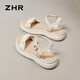 ZHR凉鞋女夏季时尚厚底增高女鞋简约一字带搭扣鞋子女 M563 米色 37 
