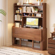 Huixun folding desk bookshelf bookcase integrated solid wood household children's study table small apartment bedroom space-saving computer table walnut color #folding desk + bookshelf 80cm*60cm*75cm total height 175cm