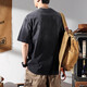 Jeanswest 280G schweres Retro Old Waschbaumwäsche kurzärmeligte T-Shirt für Männer im Sommer Kaji American Tough Guy T-Shirt Herren Black Grey XL für 145-160jin [Jin gleich 0,5 kg]