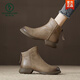 Woodpecker Broken Code Genuine Leather Retro Back Zipper Martin Boots Women's Single Boots 2025 Autumn and Winter New Short Boots Women's Khaki Velvet 37