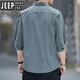 JEEP SPIRIT high-end pure cotton free ironing summer shirt men's loose version of 7-quarter sleeve shirt workwear mid-sleeved jacket casual and versatile high-quality pure cotton material 7-quarter sleeve 5008 (light blue) 2XL 155Jin[Jin equals 0.5 kg]-175Jin[Jin equals 0.5 kg]