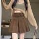Minsheng corduroy skirt autumn and winter 2024 new high waist slim design pleated skirt niche A-line short skirt for women brown L size