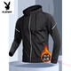 Playboy Sports Windbreaker Jacket Men's Autumn and Winter Velvet Outdoor Windproof Cycling Suit Winter Training Running Fitness Quick-Drying Clothing Warm J06 Velvet 3XL Recommended 160-180Jin Jin equals 0.5kg