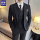 ROMON's new autumn and winter thickened warm woolen suit suit for men, Korean style slim fit groom and best man wedding suit, gray suit + vest + trousers, free tie 3XL