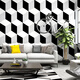 Qianhuinong 3 Fondo tridimensional Papel de pantalla de pared de la pared en blanco y negro Estilo industrial Nórdico Líneas geométricas Patrón de ropa Barber Shoppaper 3271 Grid tridimensional (material de PVC impermeable y duradero) Solo fondo de pantalla)
