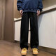 POUM American high street retro three-bar washable old jeans men's trendy brand loose casual versatile straight pants men CRB-1365 blue XL
