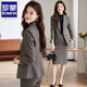 ROMON woolen suit jacket for women 2025 new autumn and winter thickened high-end professional temperament hotel work clothes suit suit dark gray suit + trousers L