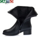 Cartelo True Cuero suave Botas de tubo de medio de cuero Femenado e invierno Nuevas botas de martin calientes Martin Heel Tacón grueso Botas de algodón para mujeres Botas de nieve Brown 37