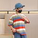 
McTicco boy striped short-sleeved cotton T-shirt 2025 new children's summer half-sleeved street loose big children's summer top 9895 stripes + 9742 white 120cm
