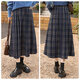 Sibaishe retro style skirt 2025 autumn new women's high waist A-line plaid zipper mid-length skirt