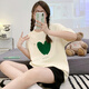 
Langsha comes with breast pad pajamas for women summer 2025 new pure cotton integrated suit early summer women's home clothes for women summer ZX:C6210 apricot color icon gray pants with chest pad, size M [with chest pad, anti-convex dot]