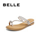 百丽（Belle）时尚夹脚人字拖女商场同款水钻休闲拖鞋3CQ30BT4预售 银色 37 (235mm)