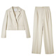 Shandubila's elegant commuting classic two-button suit jacket with elasticated back waist and pleated crotch-covering slim straight trousers suit beige S