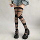 Night classroom strappy stockings white pure lust lolita socks subculture long knee socks y2k white silk black 1 pair
