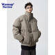WASSUP HERMU official short cotton jacket for men in winter PU leather water-repellent solid color stand-up collar cleanfit jacket loose bread suit coffee XL (recommended 140-160Jin Jin equals 0.5 kg)