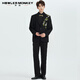 Sound Monkey Suit Men's Engagement Wedding New Chinese Suit Jacket Embroidery Men's Casual Tunic Wedding Suit Black Jacket + Black Shirt + Black Trousers Three-piece Set 2XL