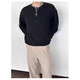 Zhi Sheng Ji Henley collar sweater men's autumn and winter American retro lazy style Korean style loose knitted sweater casual top black M