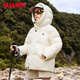 YAYA children's down jacket 2025 winter new style for boys and girls parent-child wear hooded bread coat thick short down jacket oatmeal color 120