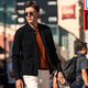 Mr. Bu Spring and Autumn New Men's Jacket Thickened Wool Jacket Knitted Lapel Cardigan Men's Middle-aged Clothes Black S (165)