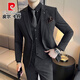 皮尔卡丹（pierre cardin）新郎西服套装男士商务职业正装结婚礼服痞帅休闲修身大码西装男 SJT9889中灰三件套(西服+西裤+马甲) 5XL 身高170-190\体重170-180斤