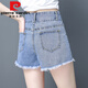 Pierre Cardin Denim-Shorts für Frauen im Sommer koreanischer Stil hoher Taille tragen lockere Breauzier-Hose A-Line Hot Hosen 9926# Blue XL [115-125jin [Jin gleich 0,5 kg] gute Qualität]