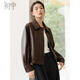 Chushen Maillard Kurzjacke für Frauen Amerikaner Retro Pu Leder Jacke Top S51D005 Tiefkaffee L.
