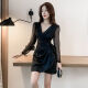 Knocking Dress Pure Lust Style Royal Sister Autumn New Style Women's Work Clothes Long Sleeve V-neck Nightclub Sexy Black S