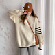 TonLion 2025 Autumn and Winter Simple Wind Sleeve Striped Design Women’s Round Neck Pullover Sweater