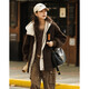 Demana Maillard Fleece Jacket Hooded Faux Shearling Warm Jacket for Women Brick Brown S